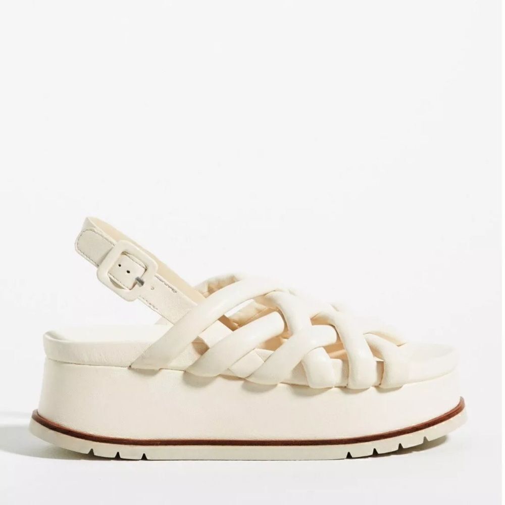 Anthropologie Elvio Zanon Cream Sport Wedges Platform Leather Size 41 US 11 NEW - Picture 3 of 4